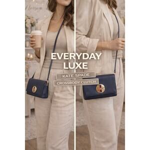 Kate Spade Blue Saffiano Leather Crossbody Clutch Gold Turn Lock